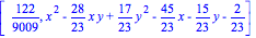 [122/9009, x^2-28/23*x*y+17/23*y^2-45/23*x-15/23*y-2/23]